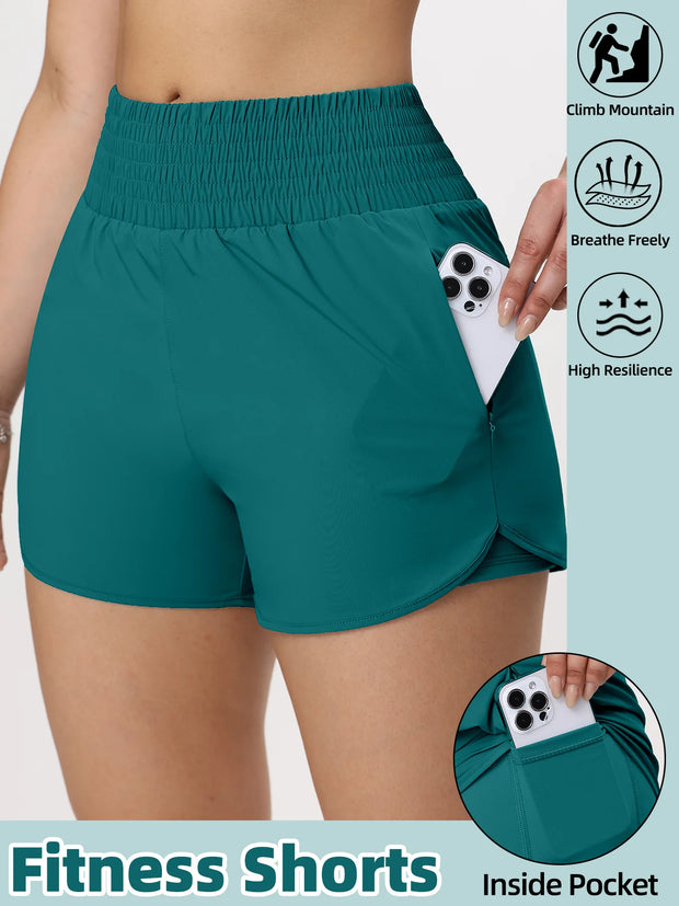 Women Side Zippered Pocket With Inner Lining Shorts Quick Drying Running Fitness Yoga Leisure Sport Shorts - Luxe Ladies Moda