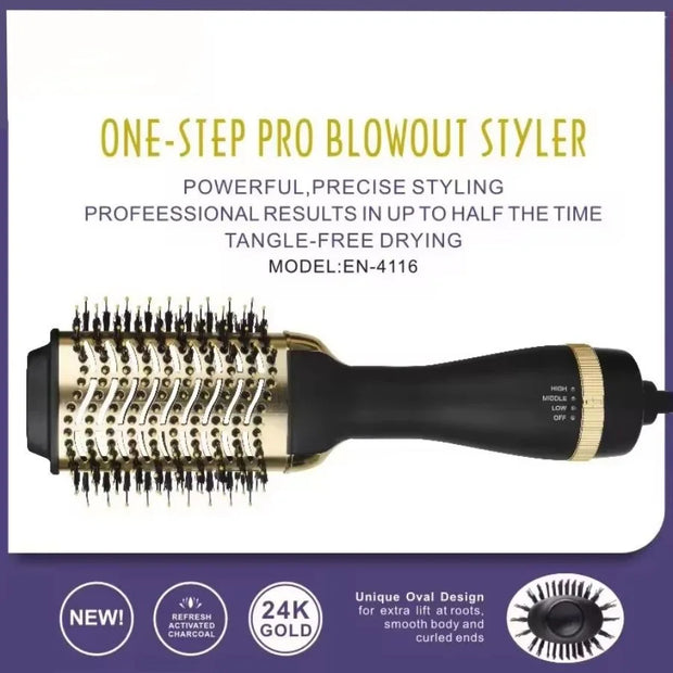 One Step Hair Dryer and Volumiser 1000W Blow Dryer Brush Hot Air Styling Brush Professional Hair Straightener Curler Travel Fri - Luxe Ladies Moda