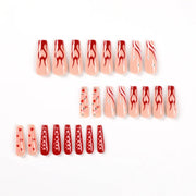 24pcs/Box Long T Handmade French Flame Wave Love With Diamond False Nail Enhancement Waterproof Gel Fake Nails