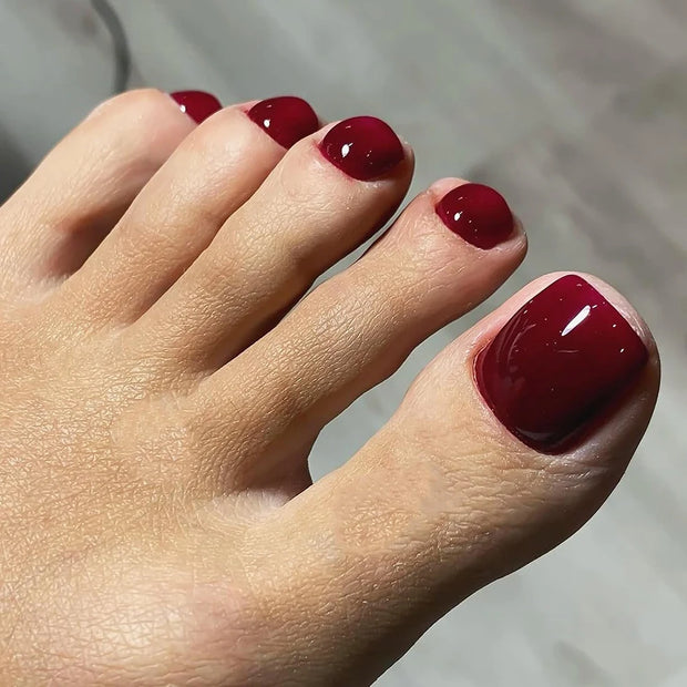 24 PCS Red/White/Black/Yellow/Wine Red Toenails Fake Toe Nails Natural -Solid Color Square Press on Toenails Short - Luxe Ladies Moda