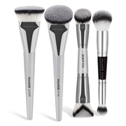 4pcs Makeup Brushes 2pcs Dual-ended Concealing Blush Brushes 2pcs Flat Top Angled Foundation Brushes Kit