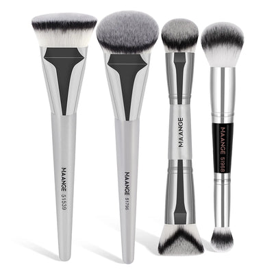 4pcs Makeup Brushes 2pcs Dual-ended Concealing Blush Brushes 2pcs Flat Top Angled Foundation Brushes Kit