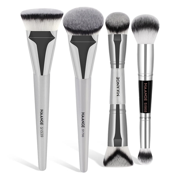 4pcs Makeup Brushes 2pcs Dual-ended Concealing Blush Brushes 2pcs Flat Top Angled Foundation Brushes Kit