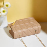 Triangle diamond check embroidery small square bag new fashion with solid color sequin magnetic link crossbody bag - Luxe Ladies Moda