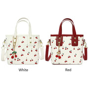 Women PU Cherry Shoulder Bag Large Capacity Stylish Crossbody Bag with Cherry Pendant Simple Messenger Bag Aesthetic Handbag - Luxe Ladies Moda