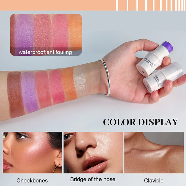 Blush Contour Highlighter Stick for Cheeks Eyes Lip Lightweight Dewy Finish Blush Stick Contour Natural Blusher Stick Makeup Set - Luxe Ladies Moda