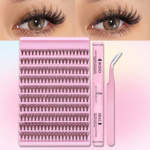 DIY Eyelash Extension Kit 200pcs Individual Lashes Cluster D Curl, 8-16mm Mix Lash Clusters with Lash Tweezers - Luxe Ladies Moda