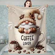 Cozy Gnome and Coffee Print Flannel Blankets - Soft, Warm Sofas, Office Beds, Camping Blankets - Versatile All-season Gifts