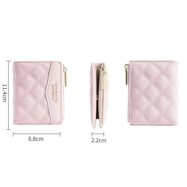 Embroidery Coin Purse Women Wallet Ladies PU Leather Solid Color Short Wallet Zipper Card Bag Card Holder Student Money Bag - Luxe Ladies Moda