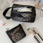Heart Transparent Mesh Makeup Bag Multifunction Portable Women Cosmetic Storage Pouch Ladies Toiletry Lipstick Organizer Bags - Luxe Ladies Moda