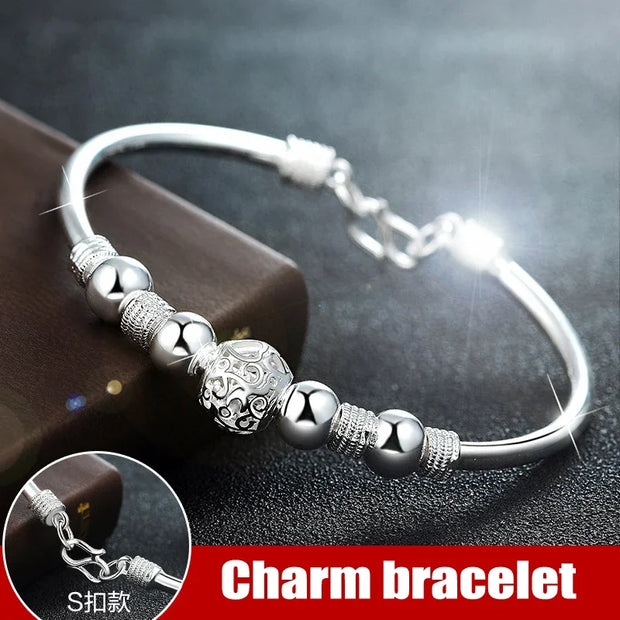 3 Style New 925 sterling silver Lucky Charm Bracelet Cuff Bracelets For Women Bangles Fashion Jewelry Pulseira - Luxe Ladies Moda