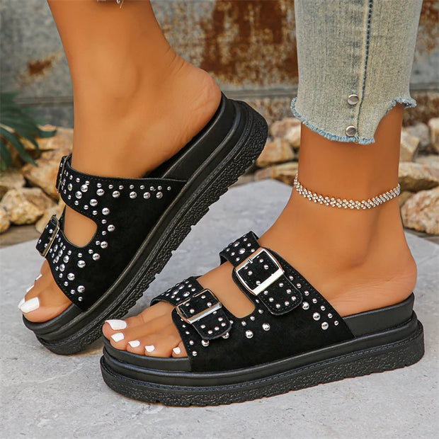Summer Fashion Comfortable Women's Slippers Roman Metal Breathable Thick Sole Round Head Walking Casual Shoes - Luxe Ladies Moda