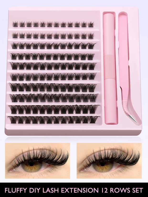 Eyelash Clusters Kit DIY Lash Extension Kit Lash Bond And Seal And Eyelash Tweezers With Waterproof Strong Hold - Luxe Ladies Moda