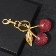 Delicious Crystal Red Pink Cherry Keychain Summer Fruits Cherries Pendant Keyring For Women Men Jewelry Bag Key Accessories