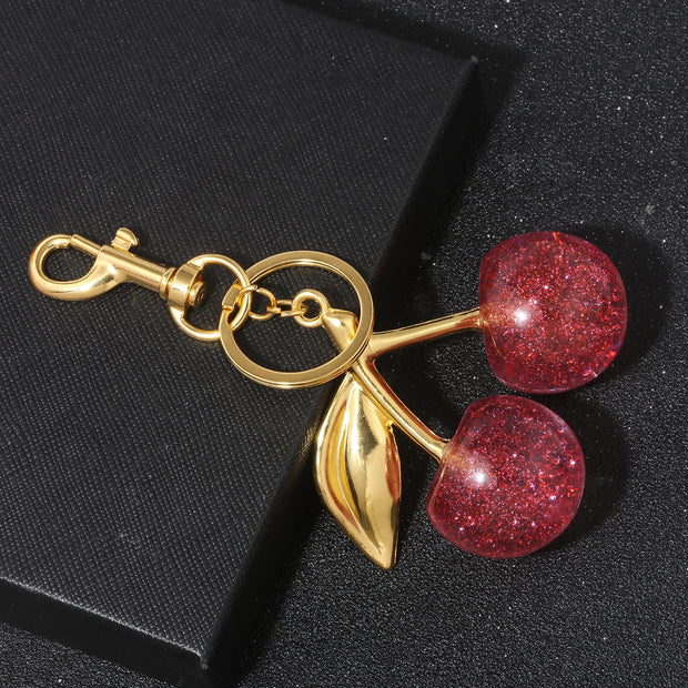Delicious Crystal Red Pink Cherry Keychain Summer Fruits Cherries Pendant Keyring For Women Men Jewelry Bag Key Accessories