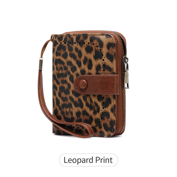 Anti-Theft Brush Bag for Ladies, Oil Wax Leather, Short Purse, European and American Retro, Multi-Function, organ Card Bag - Luxe Ladies Moda