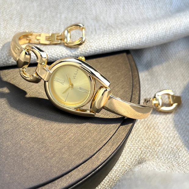 1piece gold women's horseshoe case Simple color dial Metal alloy strap Stylish quartz watch suitable for everyday wear - Luxe Ladies Moda