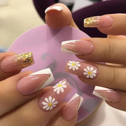 24pcs/Box Long T Handmade French Flame Wave Love With Diamond False Nail Enhancement Waterproof Gel Fake Nails