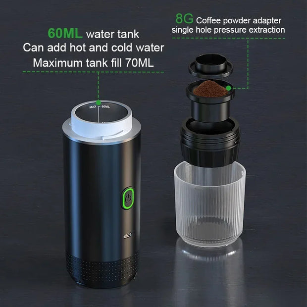 Wireless Electric Portable Espresso Coffee Machine for Car & Home Camping Coffee Maker 3-in-1 Capsule Powder Travel Coffee Maker - Luxe Ladies Moda
