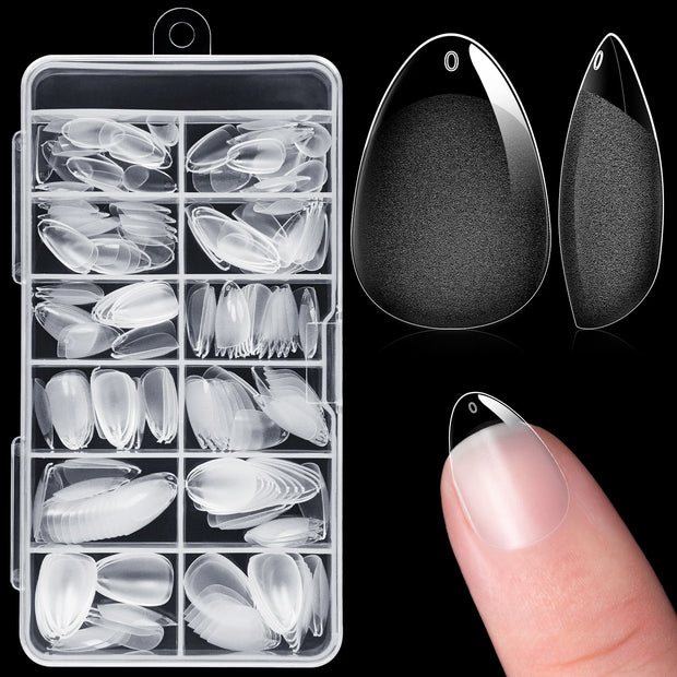 240pcs Half Cover Almond Pre-filed Nail Tips Half Matte XS Press on Fake Nail Extension for Small Tiny Nail Bed 12 Sizes in Box - Luxe Ladies Moda