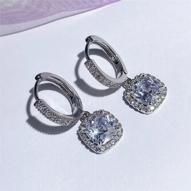 "Bright Square Zircon Women’s Earrings | Light Luxury Commuter Ear Hooks" - Luxe Ladies Moda