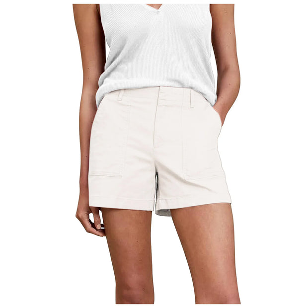 Solid Color Retro Stretch Twill Short Side Pockets Soft Feel Flattering Fit Pants Versatile Elastic Waist Fashion Summer Women - Luxe Ladies Moda