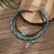 3pcs Set Vintage Ethnic Style Bull Head Pendant Necklace for Women Exquisite Green Stone Beads Clavicle Chain Jewelry - Luxe Ladies Moda