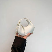 Textured Mini Half Moon Bag 2024 Chic Versatile Soft Leather Lipstick Handbags Girl's Cute Purse