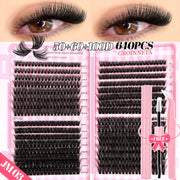 Lash Clusters Set Mixed Tray Lashes Kit Fluffy Individual Lashes Extension with Lash Bond and Seal At Home Makeup - Luxe Ladies Moda