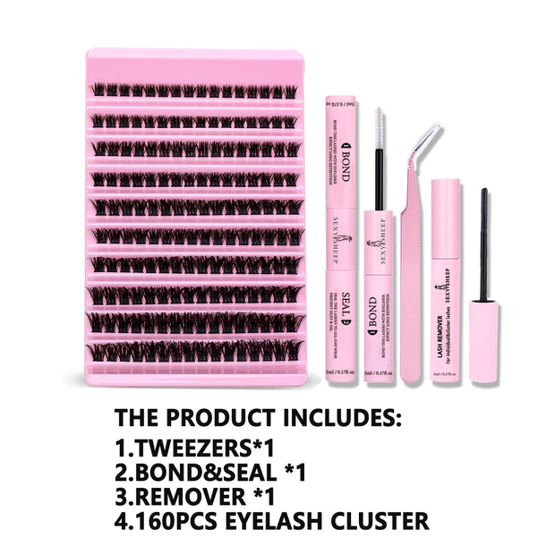 DIY Eyelash Extension Kit 200pcs Individual Lashes Cluster D Curl, 8-16mm Mix Lash Clusters with Lash Tweezers - Luxe Ladies Moda