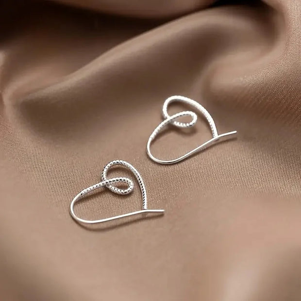 S925 Sterling Silver Single Wire Twisted Heart Shape Hook Earrings Women's Earrings Valentine's Day Gift Box 1.3g/0.046oz
