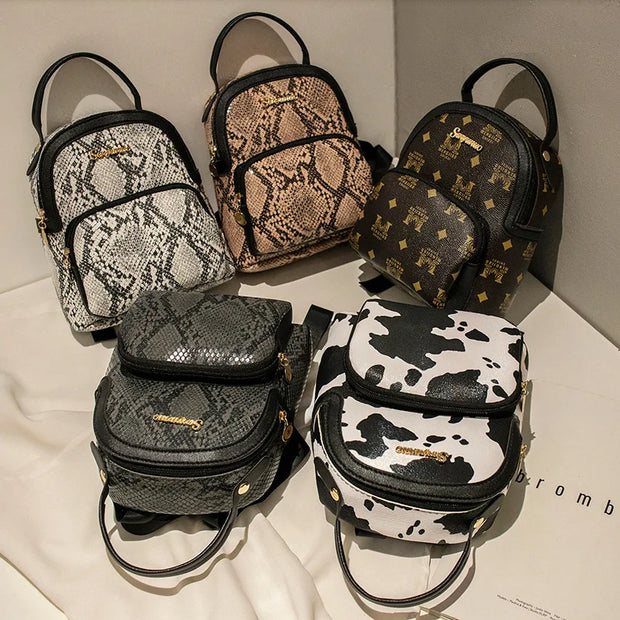 Women Mini Backpack Printed Cow Pattern Backpacks Simple Casual Student Bookbags Traveling Boin Purse Backpacks - Luxe Ladies Moda