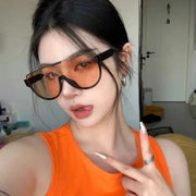 Luxury Brand Designer Half Frame Oversized Sunglasses Women For Men Vintage Fashion Sun Glasses Trendy Punk One Piece Shades - Luxe Ladies Moda