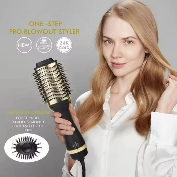 One Step Hair Dryer and Volumiser 1000W Blow Dryer Brush Hot Air Styling Brush Professional Hair Straightener Curler Travel Fri - Luxe Ladies Moda