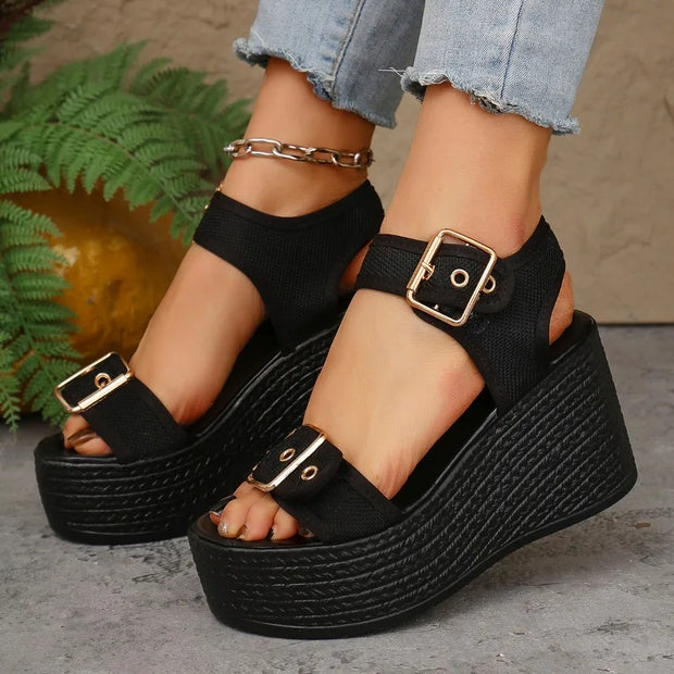 Women’s Super High Heel Peep Toe Muffin Sandals – Thick Sole Summer Platform Sandals - Luxe Ladies Moda