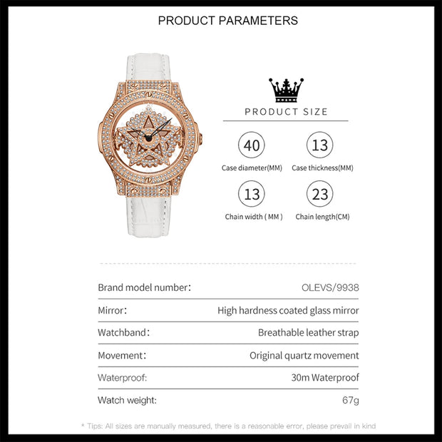 OLEVS Elegant Quartz Watch for Women Luxury Star Snowflake Dial Women's Watches Leather Strap Fashion Ladies Wrist Watches Clock - Luxe Ladies Moda