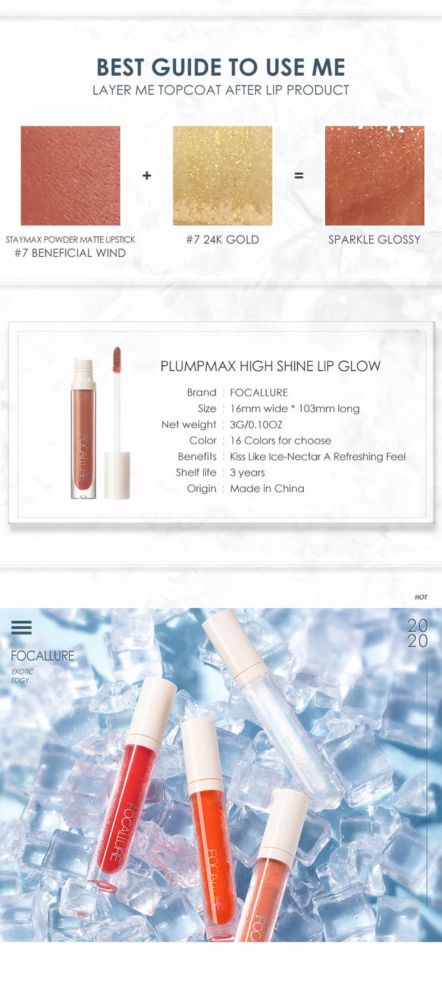 Lip Gloss Moisturizing Long Lasting Juicy Jelly Lip Tint 16 Colors Shiny Transparent Lipgloss Women's Cosmetics