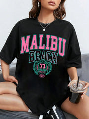 Malibu Beach Letter Print Print Womens T-Shirts Street Casual Tshirt Summer Brand Tee Clothing Hip Hop Breathable Tshirts Women - Luxe Ladies Moda