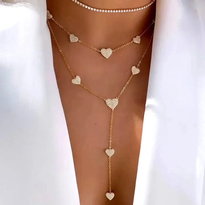 High Quality Micro Pave White CZ Heart Charm Link Chain Necklace Minimal Delicate Fashion Jewelry - Luxe Ladies Moda