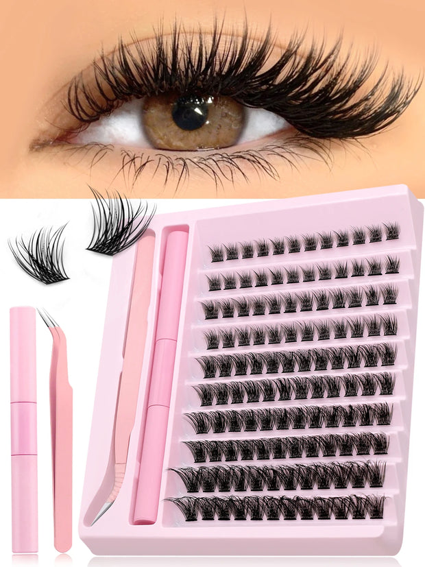 Eyelash Clusters Kit DIY Lash Extension Kit Lash Bond And Seal And Eyelash Tweezers With Waterproof Strong Hold - Luxe Ladies Moda