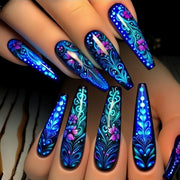 24pcs/set Medium long fake nails for women Spring summer flowers butterfly bee design faux ongles tips press on false nail art - Luxe Ladies Moda