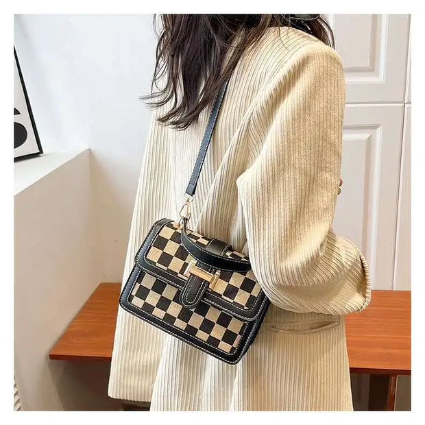 small square bag Versatile shoulder crossbody bag casual checkerboard bag  crossbody bags for women  Satchels