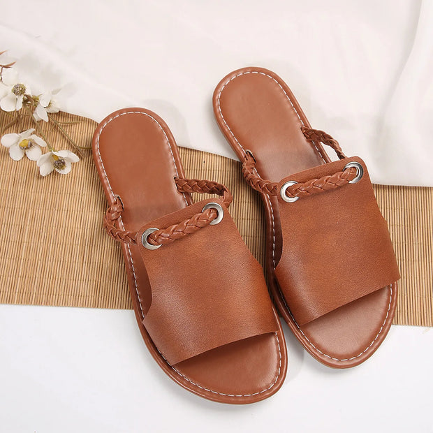 Women's Shoes Square Head Cross Flat Summer Sandals Simple Flip-flops Women Wear Slippers Beach Slippers - Luxe Ladies Moda