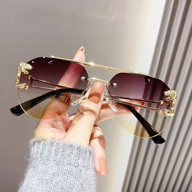 Rimless Sunglasses Women Trendy Luxe Fashion Sunglasses Vintage Glasses - Luxe Ladies Moda