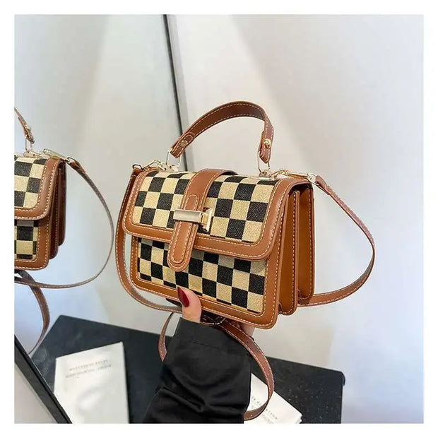 small square bag Versatile shoulder crossbody bag casual checkerboard bag  crossbody bags for women  Satchels