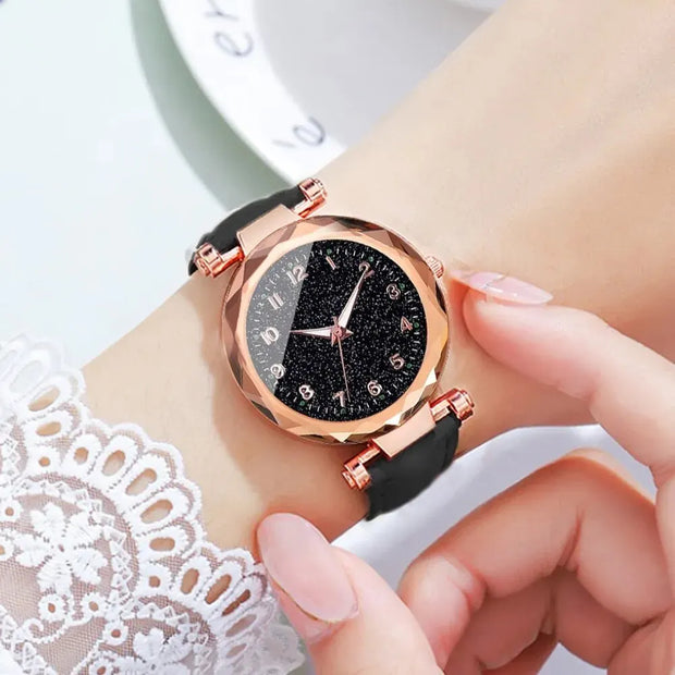 5pcs Set Womens Watches Set Ladies Fashion Watch Black Female New Simple Casual Womens Analog WristWatch Bracelet Gift No Box - Luxe Ladies Moda