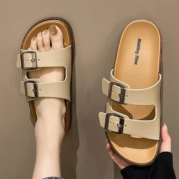 Double Strap Women's Slippers Summer Adjustable Soft Sole Shoes Outdoor Fashion Flat Bottom Sandals Women - Luxe Ladies Moda