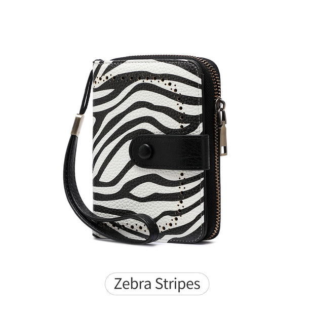 Anti-Theft Brush Bag for Ladies, Oil Wax Leather, Short Purse, European and American Retro, Multi-Function, organ Card Bag - Luxe Ladies Moda