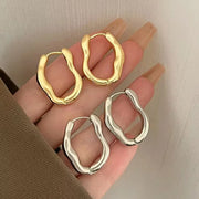 Vintage Metal Geometry Hoop Earrings - Irregular Minimalist Design for Women - Luxe Ladies Moda