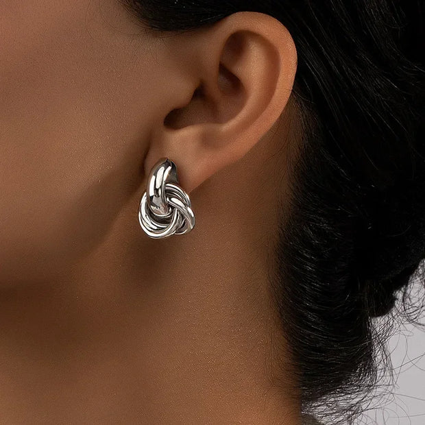 Gold SIlver Color Knot Hoop Earring for Women Fashion Shiny Plating Trendy Twist Stud Earring Stud Cute Daily Wear Jewelry - Luxe Ladies Moda